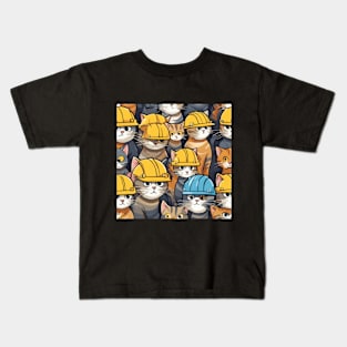 adorable cats wearing hard hats Kids T-Shirt